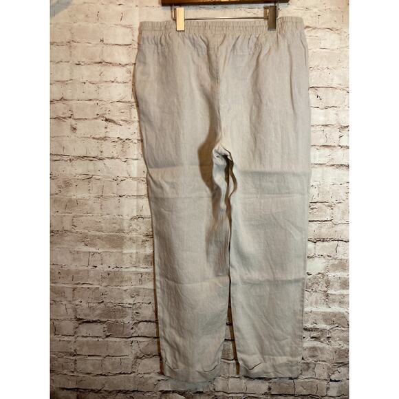 Ellen Tracy Linen Pants Womens Large Tan Relaxed Beachy Lagom Neutral Drawstring - Picture 16 of 16